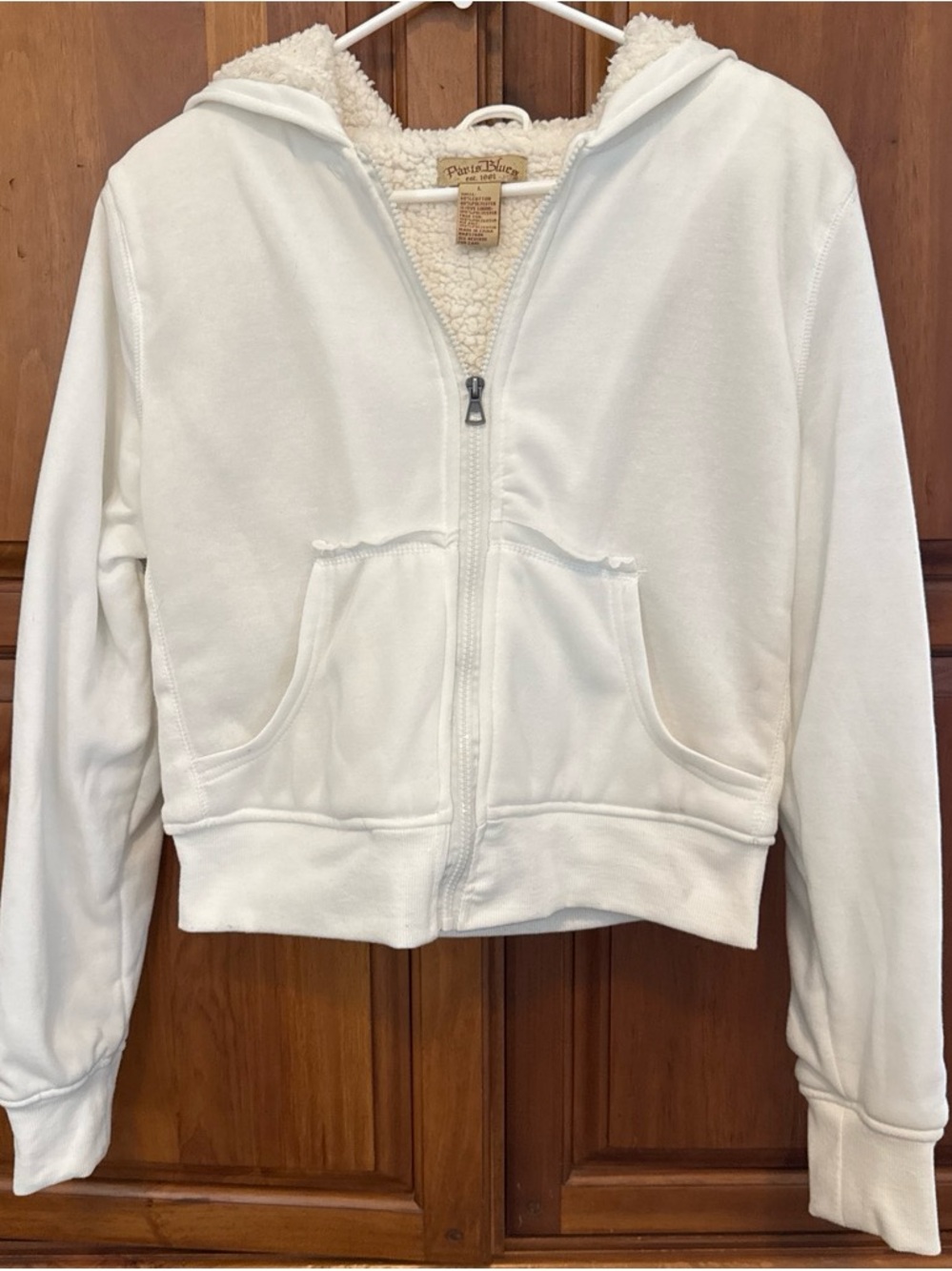 Paris Blues women’s White Sherpa-Lined Zip Hoodie Jacket Size L